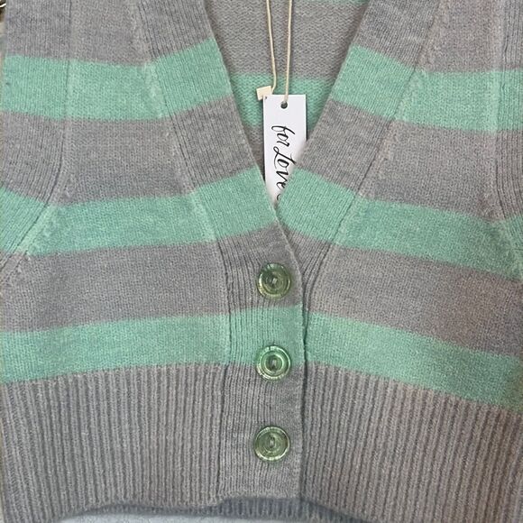 NWT For Love and Lemons Green Grey Stripe Maud Crop Knit Sweater Vest XS - Picture 3 of 11